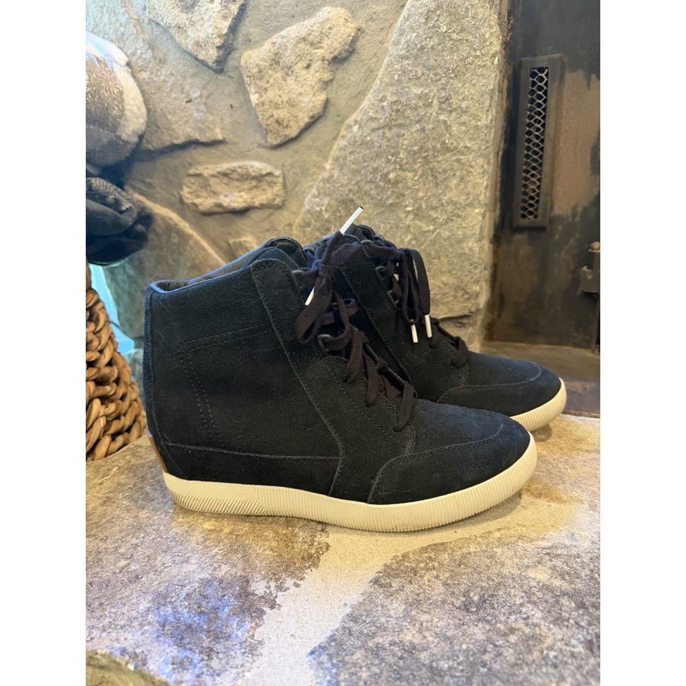 SOREL Out N About Women's Size 10 Black Suede Wedge Ankle Boots Shoes Lace Up